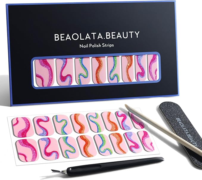 Nail Polish Strips, 32PCS Salon Quality Wraps, Long Lasting Gel Nail Stickers for Women Easy Apply& Remove (Bubble Gum Dark Pink)
