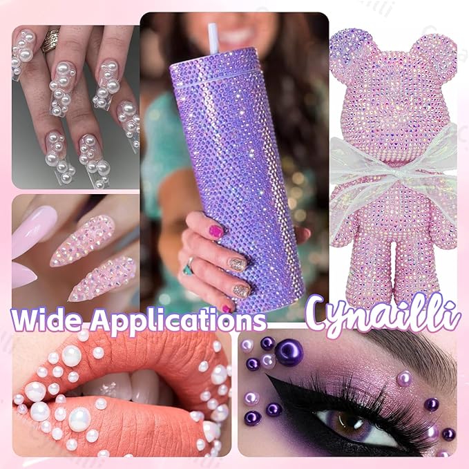 15 Grids Pearls and Resin Rhinestones for Crafting, Pink Colors White Purple Bedazzling Gems Kit, Jelly Resin Rhinestones for Nails Face Eyes Makeup Crafts Tumblers Bottles
