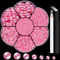 Nail Art Flat Back Half Round Pearl Kits 17, 1 Box of 6000 Pcs Flat-Back Pink AB Pearl with Tweezer and Picker Pencil for Home DIY Nails Body Face Craft and Salon Use