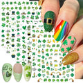 8 Sheets St Patricks Day Nail Art Stickers Set Green Shamrock Stickers for Nails 3D Self-Adhesive Design Decals Irish Personalized Lucky Clover Nail Sticker for Women DIY Manicure Decoration