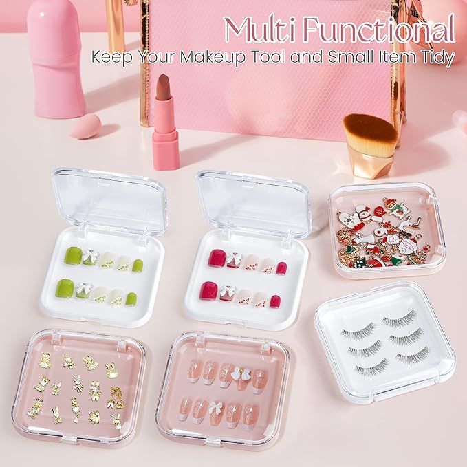 ISKYBOB 12 Packs Press On Nails Storage Boxes, Fake Nails Packing Cases with Tape Pink Nail Display Box for Home DIY, Nail Salon (3.3 x 3.3in)
