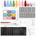 Gradient Gel Nail Set,16 Bright Color for Ombre Nail Polish Platte Kit with 14* Nail Art Tools, Summer Pat Painting Gel French Nail Manicure No-wipe Soak of UV DIY Art Home Salon