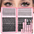 Lash Clusters Kit with Spikes, 100D+120D Eyelash Clusters Extensions Individual D Curl Fluffy Wispy False Eyelashes DlY Manga Lashes Extension Kit (12-22mm, Lash Clusters Kit)