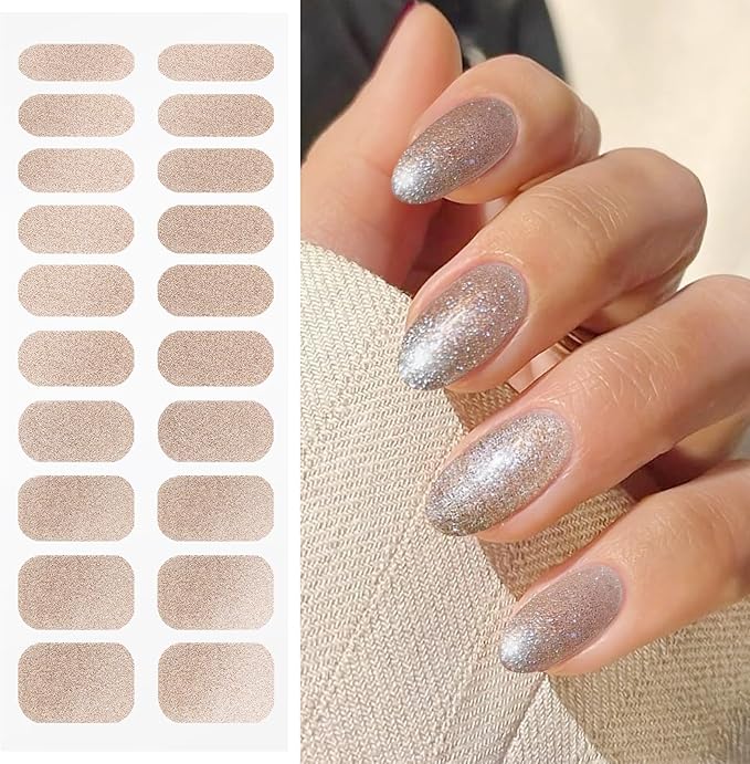 JMEOWIO Gel Nail Stickers Rose Gold Glitter Semi Cured Gel Nail Strips Wraps UV/LED Nails Art Design Decoration Accessories