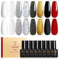 ROSALIND White Black Gel Nail Polish, 8 Colors Silver Gold Gel Polish Soak Off UV Clear Glitter Sparkly Nail Polish Set for Home Salon Manicure
