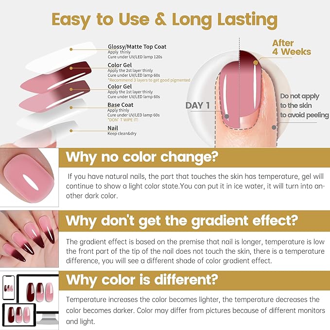 YTD Likomey Color Changing Gel Nail Polish,15ml Nude Pink To Burgundy Red Mood Temperature Change Colors UV Varnish,Fall Winter Thermal Manicure,HEMA Free TPO Free,WB434