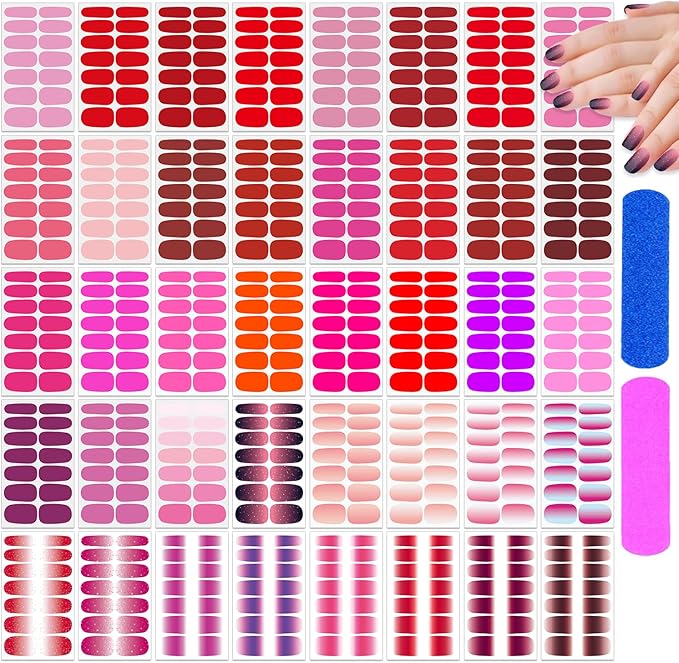 SILPECWEE 560 Pieces Red&Pink Nail Wraps for Women Solid Color Nail Polish Stickers Stick on Nail Polish Strips Gel Nail Strips Self Adhesive Fingernail Manicure Sticker Nails with Nail File