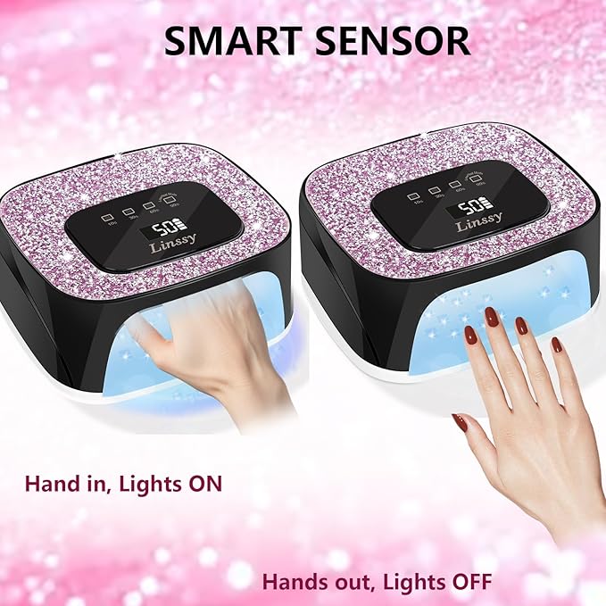 Rechargeable UV/LED Nail Lamp with Auto Sensor, Portable Cordless Gel Nail Dryer Light 4 Timings & Diamond LCD Screen, UV Light for Gel Nails at Home Salon (Black)