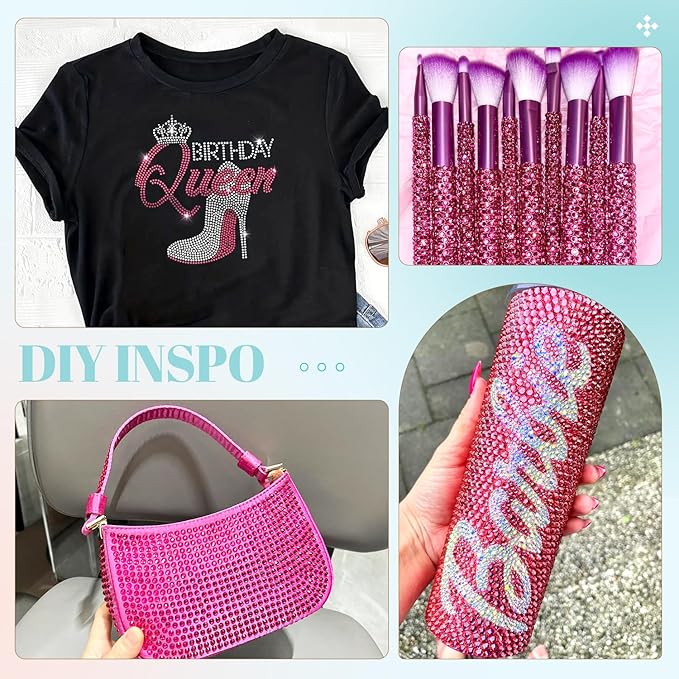 6100Pcs Resin Rhinestones for Crafting with 2Pcs 10ml B7000 Jewelry Glue, 1 Box Flatback Crystals Diamond (Hot Pink) for Bedazzling Crafts DIY Nail Art Non Hotfix Gems for Clothing Shoes