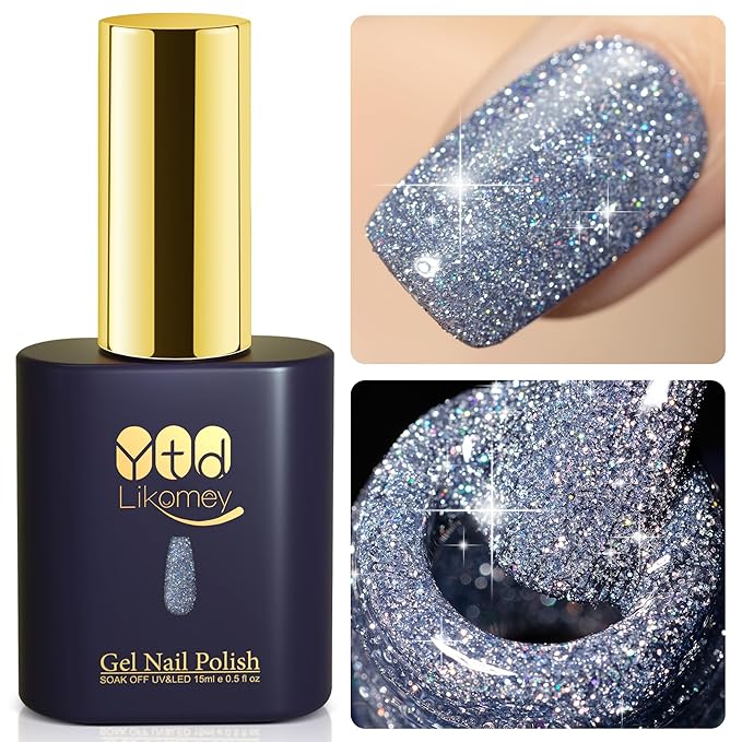 YTD Likomey Colorful Haze Blue Reflective Glitter Gel Nail Polish,15ml Holographic Flash Diamond Shimmer Gel,Sparkly Shiny Fall Winter Salon Home Manicure UV Varnish,SZ501