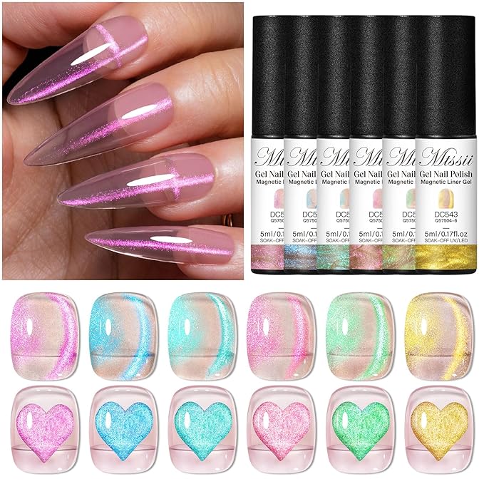MTSSII Magnetic Liner Gel Nail Polish Candy Colours Bright Sparkling Semi Permanent Nail Painting Polish Long-Lasting Cat Eye Nail Polish Gift For Women Girls
