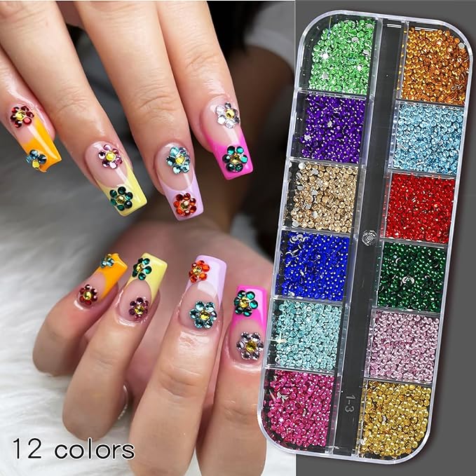 HNUIX Nail Charms - Nail Gems with 6 Boxes of Rhinestones for Nails Art Tools, 3D Charms for Nails, Colorful Clear Flatback Rhinestones, Multi Shape Pearls Jewels Crystals for Craft