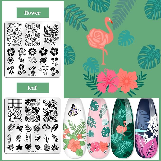 Biutee Nail Stamping Plates Set 15PCS Nail Art Stamper Scraper Nail Art Stamping Kit with Storage Bag Gift Box Nail Stamp Template Kit Lace Flower Butterfly Star Holiday Design