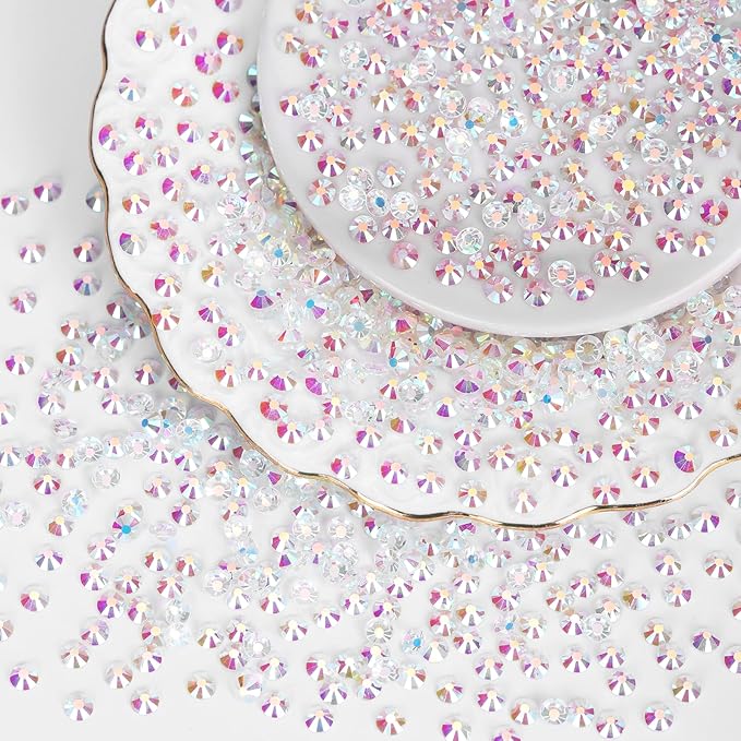 2000PCS Transparent AB Rhinestones Bulk, Flat Back Crystal Glass Stone Round Gems,SS30, 6.4-6.6mm