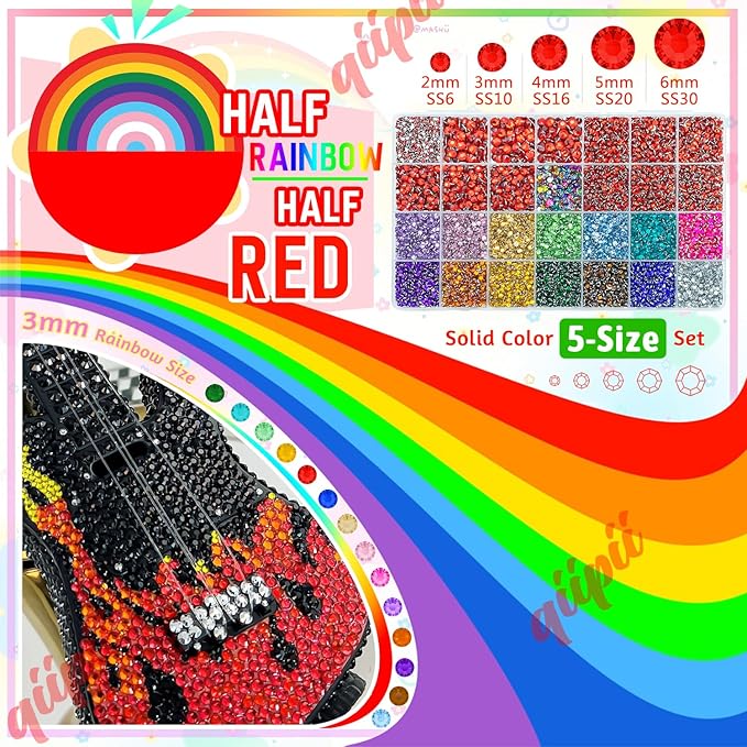 28 Grids Red 2mm-6mm Resin Rhinestones w B7000 Glue for Bedazzling Crafting Colorful Flatback Stones Diamonds Crystals Gems Bedazzler Kit for Nails Face Eyes Makeup Tumblers DIY Crafts