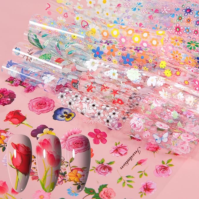 300 Sheets Nail Foils Transfer Nail Art Foil Stickers Spring Flower Butterfly Lace Transfer Foil for Nails Decoration