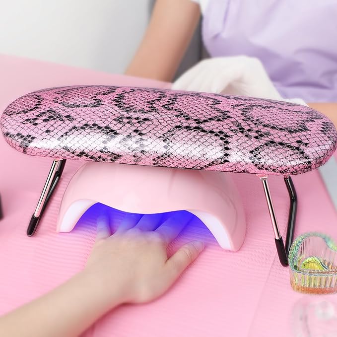 krofaue Nail Arm Rest - Professional Nail Hand Rest Stand Foldable PU Leather High-Density Sponge Nail Arm Rest for Nail Tech with Non-Slip Stable Reduces Hand Fatigue Fit for Manicure Salon Use Pink