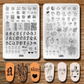 2Pcs Abstract Face Nail Stamping Plates Old English Alphabet Cute Numbers Pictures Nail Art Plate Flower Letter Stainless Steel Design Stamp Template for Printing Stencil Tools