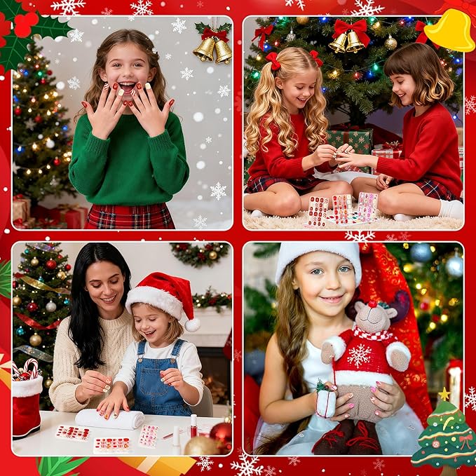 JANYUN 96 Pcs Christmas Fake Nails,Gilded Design Press on Nails for Pre-glue Full Cover Short False Nails Christmas Birthday Gift