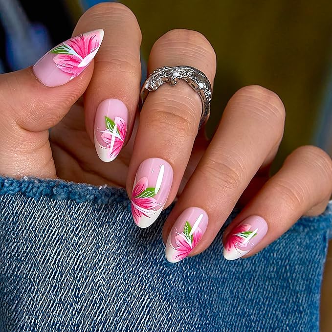CurvLife Soft Gel Alomond Press On Nails, Long-Lasting Reusable Fake Nails Kit with Glue & Tabs, 30pcs Salon-Quality Stick On Nails for Women At-Home Manicure (Cream Bloom)