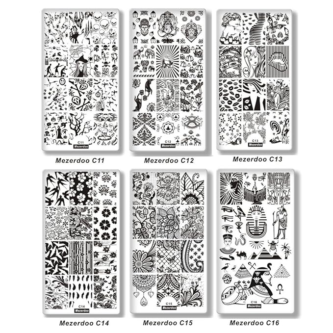 Mezerdoo 10Pcs Stainless Steel Nail Art Stamping Plates Various Patterns Nail Art Printer Tool Manicure Stencils for Halloween Christmas