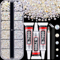 Flatback Pearls for Crafting with 3Pcs 10ml B7000 Jewelry Glue, 1 Box of Half Round Beige AB and White AB Pearls, Bedazzling Beads for DIY Crafts Clothing Tumblers Shoes Embellishment Nail Art