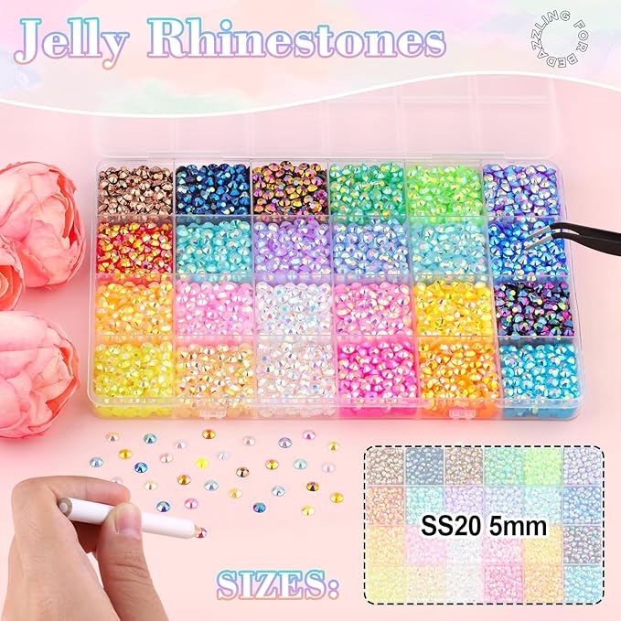 6600Pcs Mixed-Color Resin Rhinestones for Crafting, 5mm Non Hotfix Flatback Gems, Bedazzling Crystal for DIY Crafts Clothing Tumblers Mugs Shoes Fabric Decor Nail Art