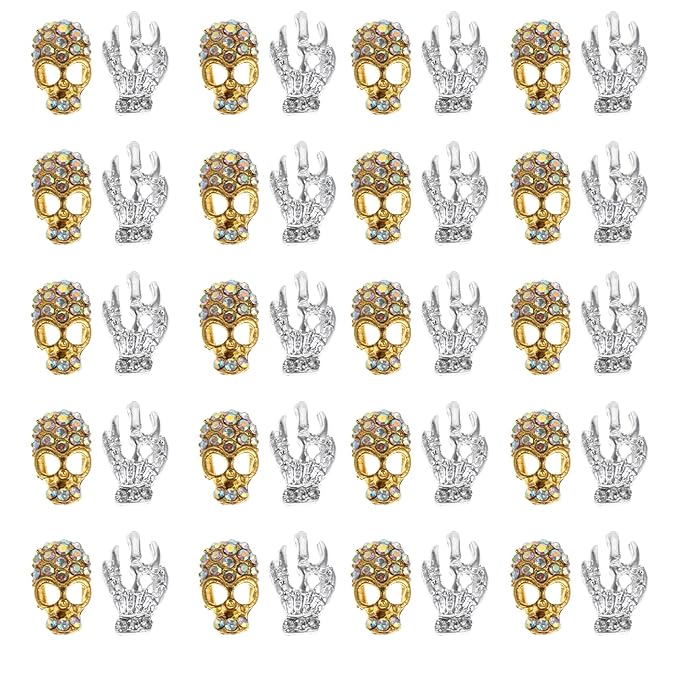40pcs Nail Alloy Jewelry Manicure Stickers Nail Decor Nail Tip Nail Charm Skull Head Nail Paste Nail Art Jewelry Decor Jewelry with Diamond Nail Decals Cellphone Decor