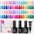 Beetles 36 Colors Gel Nail Polish Set, 42pcs UV Gel Nail Polish Colors Blue Pink Purple Orange Polish Shimmer Glitter Woodland Fairy Collection with Nail Art Rhinestone Spring Gifts for Women Girls