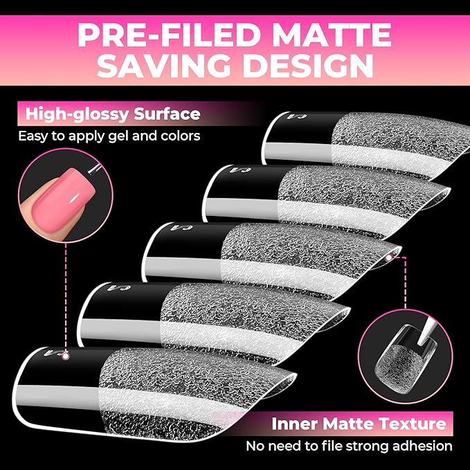 UNA GELLA Short Square Gel Nail Tips, 510Pcs Short Square Press on Nails 15 Sizes Half Matte Fake Acrylic Full Cover Nail Tips Clear No C Curve False Nails for Nail Extensions DIY Home Salon for Women