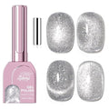 Silver Cat Eye Gel Nail Polish with Magnetic Stick - 12ML Glitter Magnetic Nail Polish for Multiple 3D Effects, Soak Off UV LED Gel Polish for DIY Manicure Salon Gifts for Women
