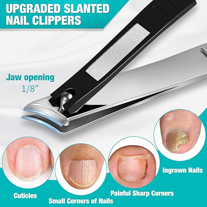 Nail Clippers for Seniors, 6-in-1 Toenail & Fingernail Clippers Set for Thick Nails, Heavy Duty Wide Jaw Nail Cutter for Men & Women, Nail Care Kit for Parents