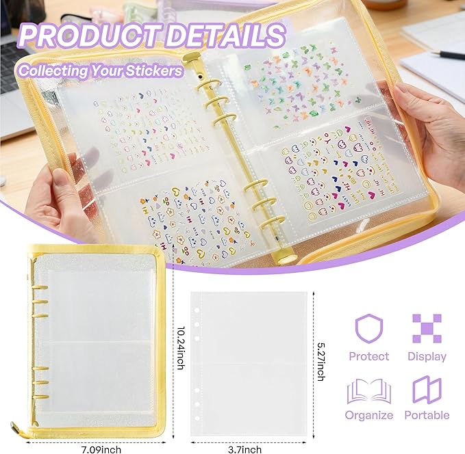 Nail Sticker Book Nail Art Organizer Display 40 Slots Sticker Storage Organizer Binder Empty Stickers Holder DIY Design Tools (yellow)
