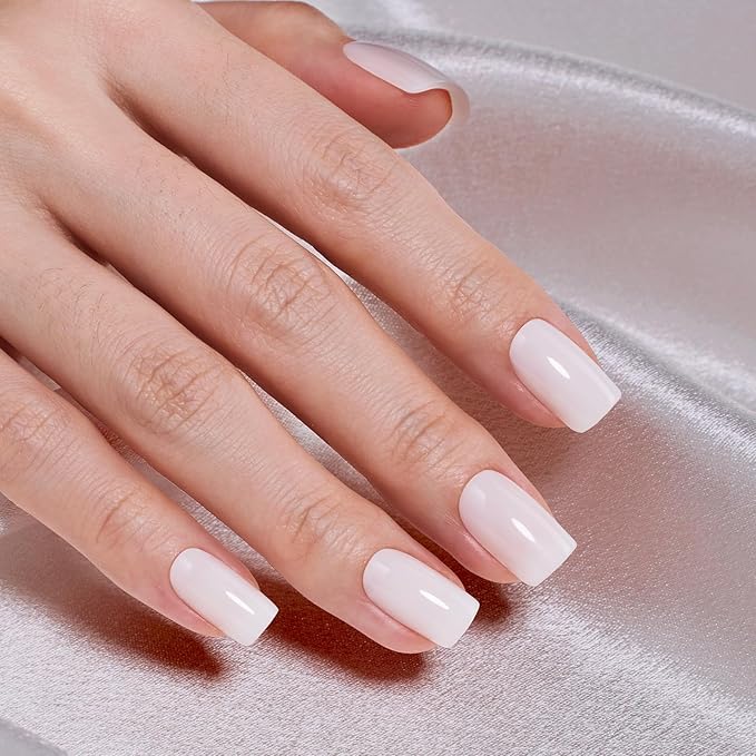 Beetles Natural Milky White Press On, Short Squoval Press On Nails, Soft Nail Gel Nail Kit with Fast-Dry Nail Glue & Adhesive Tabs, 32pcs 16 Sizes, Girls Stick On Nails for Women