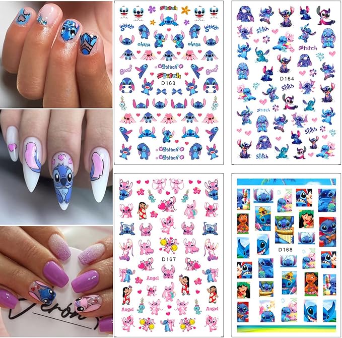 Nail Art Stickers Cute Cartoon Nail Decals 3D Self Adhesive Nails Art Supplies Cartoon DIY Nail Designs Sticker Luxury Designer Nails Stickers for Women Decorations 12 Sheets