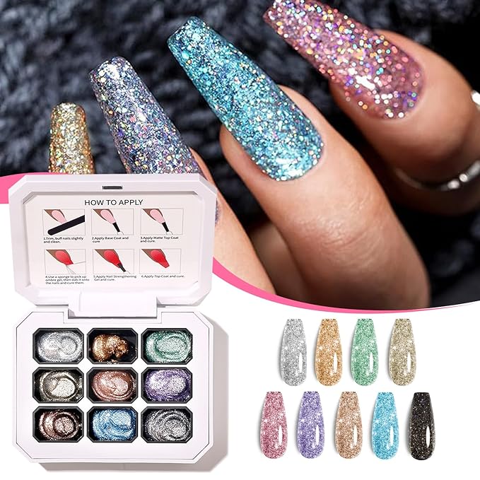 AIJIMEI Ombre Gel, Gradient Painting Gel, Ombre Gel Nail Polish, Including 100 Nail Sponges And Grabbing Pen Suitable For Salons And Family DIY (B0)