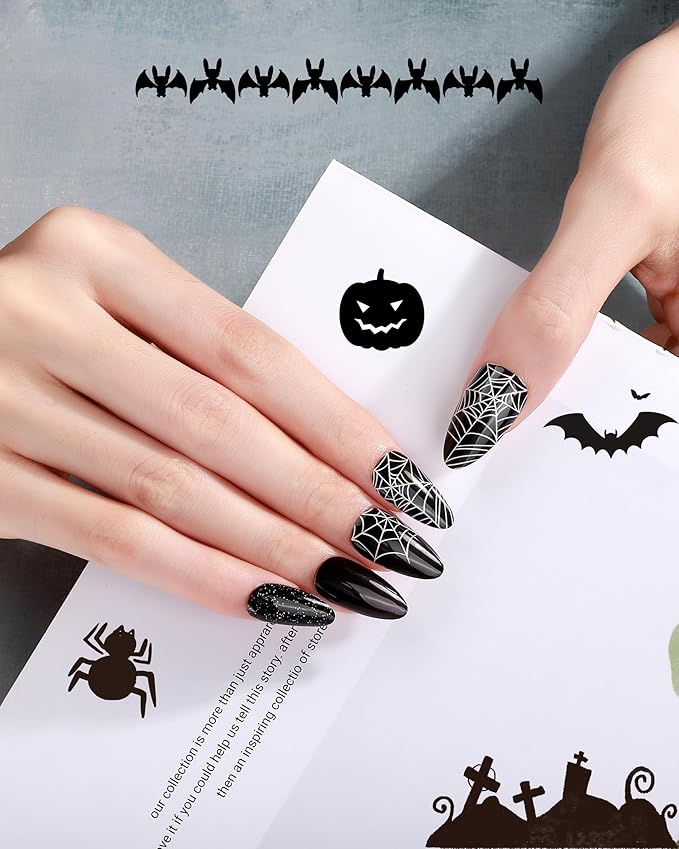20pcs Halloween Semi Cured Gel Nail Strips - Salon Quality DIY Wraps,UV Needed