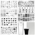 7pc Nail Stamping Plate Kit Butterfly Letter Heart Nails Stamp Plate Geometic Flower Nail Art Template Stencil Fingernail Polish Stamps Plates Set Stamper Scraper French Tips Nails Design Tools