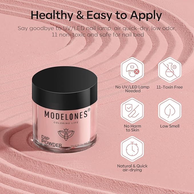 Modelones Dip Powder Nail Kit, 4 Colors Spring Summer Nude Pink Glitter Dipping Starter Set with Liquid and Complete Accessories for French Nails Art Salon DIY at Home Manicure