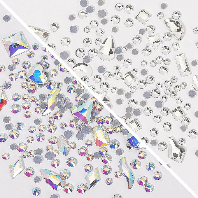 3D Nail Art Charms - Black Mineral Caviar Beads & Rhinestones Mix Size Multishape AB Pearls for Acrylic Nails DIY Craft Decoration