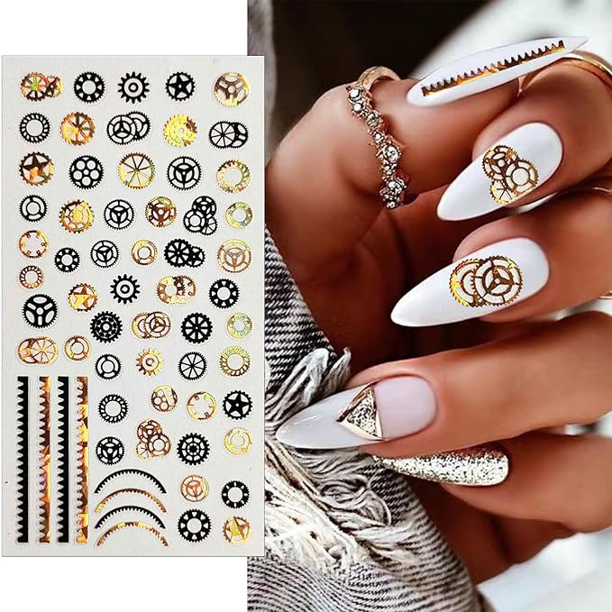8 Sheets Geometric Nail Art Stickers, Black Gold Geometry Triangular Rhombus Minimalist 3D Design Self-Adhesive Nail Art Decals, DIY Manicure Decoration Supplies Accessories for Women Girls