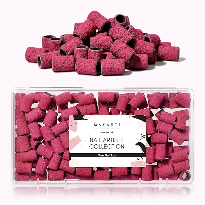 Makartt Sanding Bands for Nail Drill - 100 Pcs Nail File Sanding Bands for Drill Bits #80 Medium Grits for Acrylic Nails Gel Removing and Shaping, Upgrade Thicker Durable Sanding Drill Bit, Pink