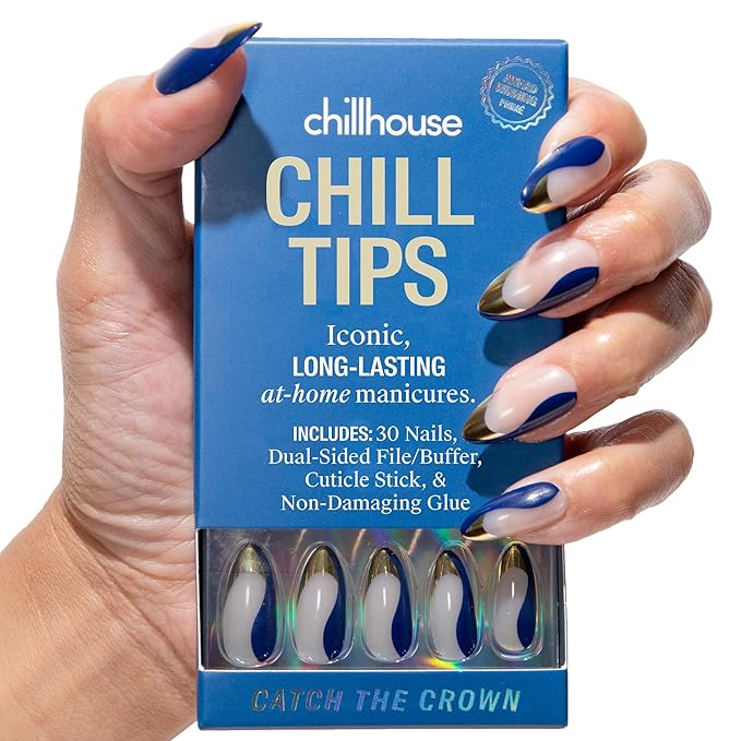 Chillhouse - Chill Tips, Press on Nails Kit - Catch the Crown (Almond) - 30 Nail Shapes & Sizes - Up to 2 Weeks of Wear - Customizable Fit - Reusable - Latina Founded & Women Owned - Beauty, Self Care