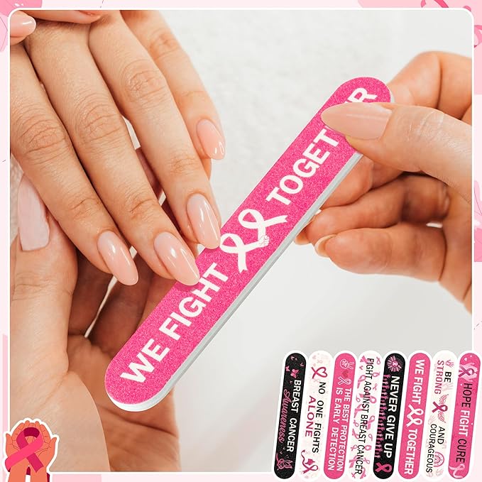H1vojoxo Breast Cancer Awareness Nail Files - 48pcs We Fight Together Pink Ribbon Emery Board Hope Courage Inspirational Women's Accessories Party Supplies Gifts Breast Cancer Awareness Charities Gift