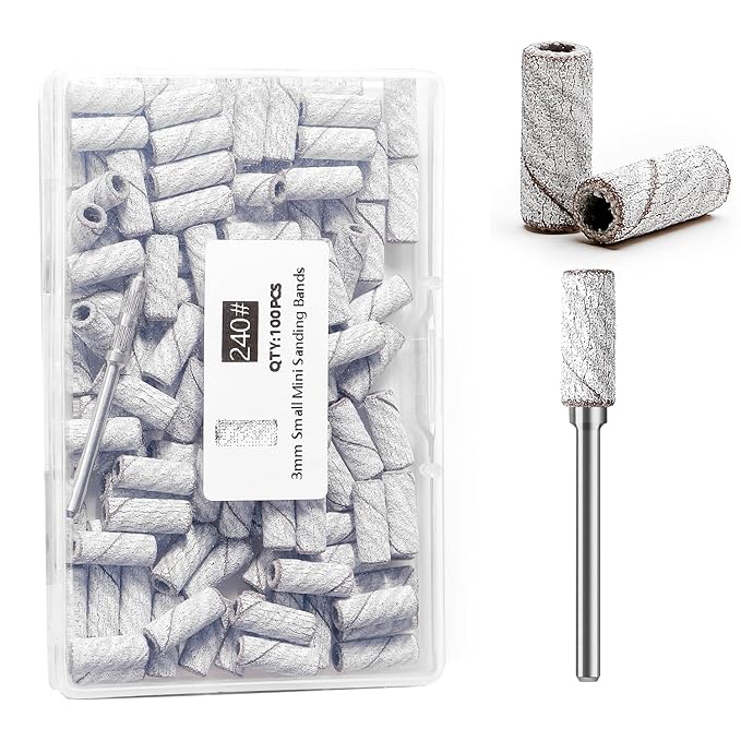 100pcs Nail Drill Bits Small Sanding Bands with Upgrade 3.1mm Mandrel Bit, 240 Extra Fine Grit Nail File Sanding Bands for Acrylic Nails Gel Removing Shaping Manicures and Pedicure(Zebra,240)