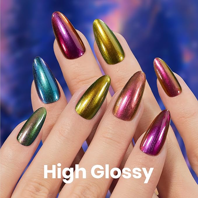 Beetles Chrome Nail Polish Set - Chameleon Holographic Ember 6 Colors Air Quick Fast Dry Metallic Nail Polish Long Lasting DIY Fingernail Art Home Salon Valentines Gifts for Girls Women