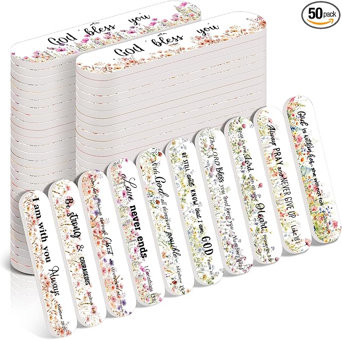 50 Pcs Christian Gifts for Women Bulk Floral Christian Nail File Bulk Women's Histroy Month Gift Mini Bible Scripture Emery Board Nail Files Religious Appreciation Gifts for Employee Staff