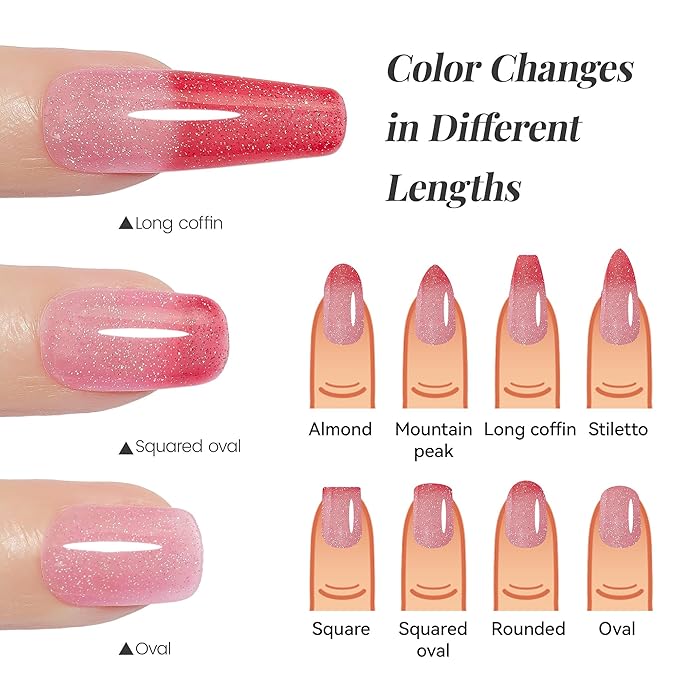YTD Likomey Color Changing Gel Nail Polish,15ml Reflective Glitter Pink to Red Mood Temperature Change Colors Thermal Ombre Fall Winter Flash Sparkle UV Nail Varnish,HEMA Free TPO Free,WB508