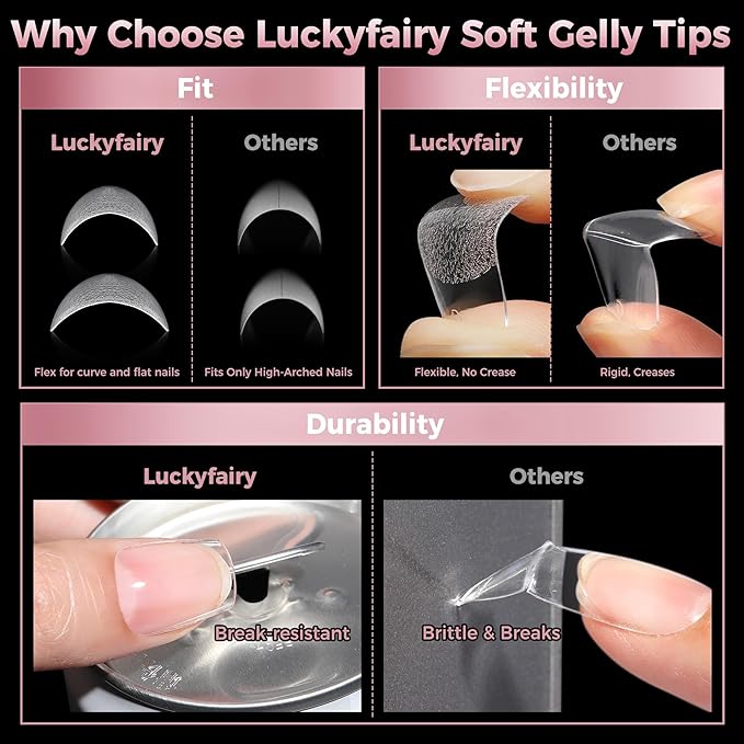 Luckyfariy Extra Short Coffin Nail Tips, 240Pcs Pre-shaped Half Matted Full Cover Ballerina Fake Nails Press on Extension, Soft Gel Clear Tips Home DIY Mani 12 Sizes