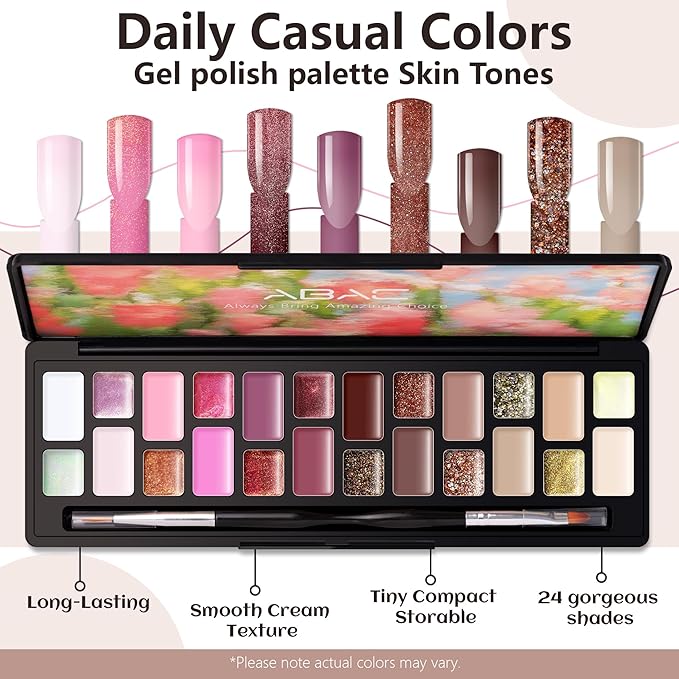 ABAC Solid Gel Nail Polish,Ombre Gel Polish,Pat Paint Nail Gel Polish 24 color,Hema-free White Nude Pink,Brown Skin Tone Gel Polish Kit W/Nail Art Brush Soak Off LED Gel Nail Kit Manicure DIY Home